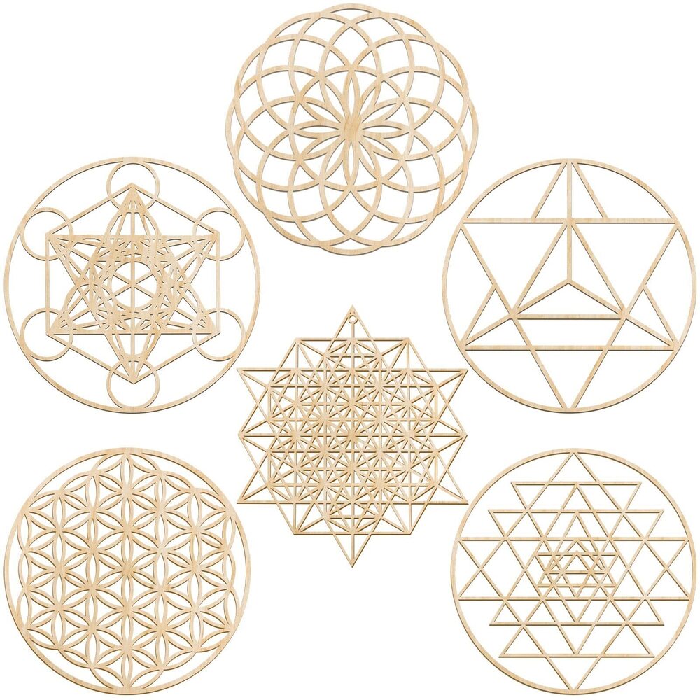 6923 6 Pcs 12 Inch Sacred Geometry Wood Wall Art Set Zen Metatron Cube Home